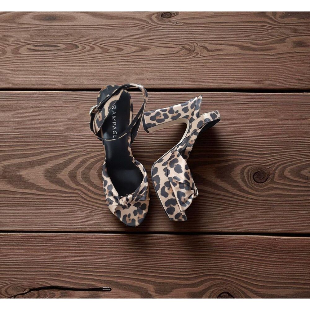 Rampage Leopard Print Heels Size 8M Mob Wife Platform Ankle Strap Y2K